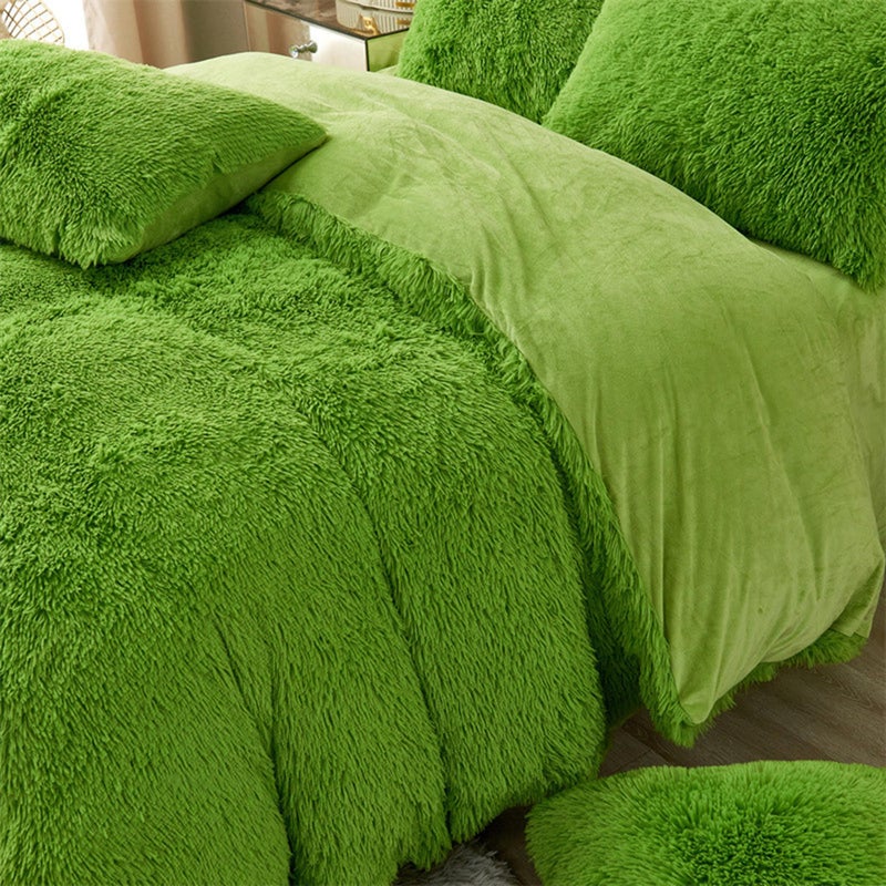 MorroMorn 5 PCS Shaggy Duvet Cover Bedding Set - Fluffy Comforter Cover Long Faux Fur Luxury Ultra Soft Cozy (Green, King/California King) - Image 5